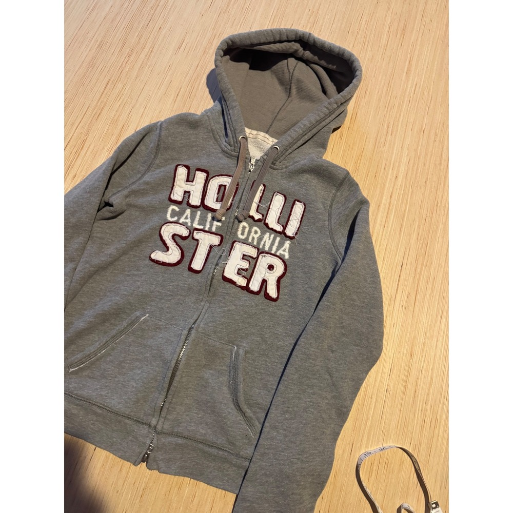 Hollister California Full Zip Hoodie Gray Distressed Logo Sweatshirt Large 46